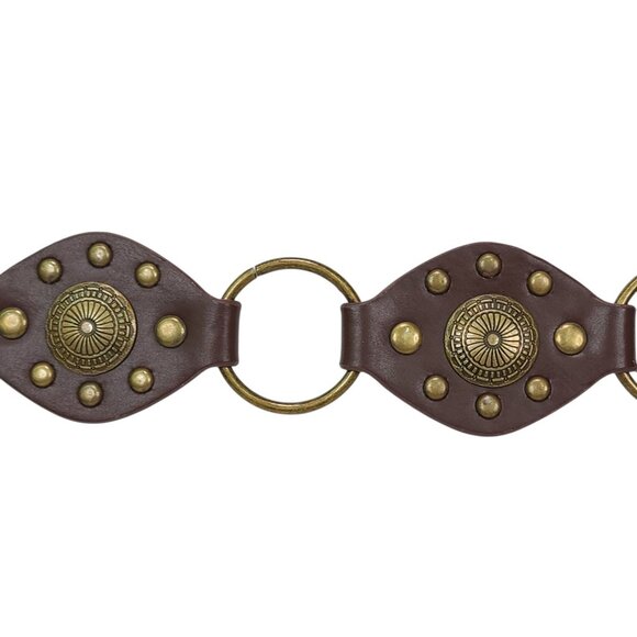 Truelove Brown Brass & Leather Belt with Brass Studs & Buckle L 1 1/2" Wide - Picture 7 of 16